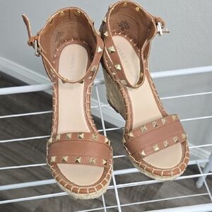 Marc Fisher Brown Espadrille Wedges with Gold Accents